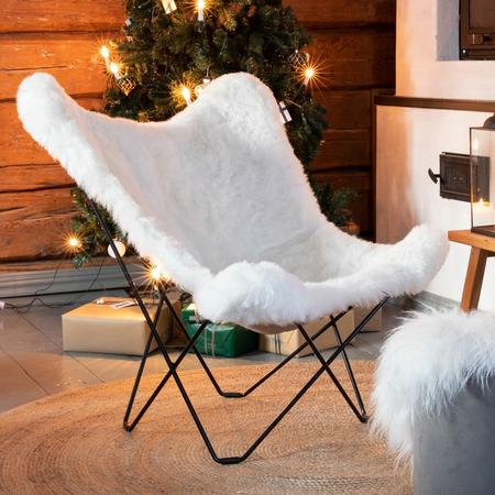 Cuero Iceland Mariposa Shorn White lepakkotuoli, musta jalka