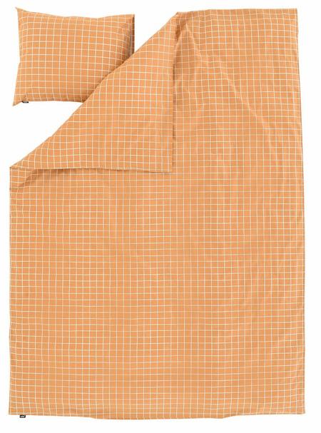 Ruutu pussilakanasetti 150x210 cm + 50x60 cm okra/valkoinen