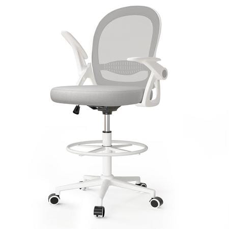 Toimistotuoli G02 ergonominen säädettävä istuinkorkeus 58–78 cm taitettavat käsinojat säädettävä jalkarengas harmaa