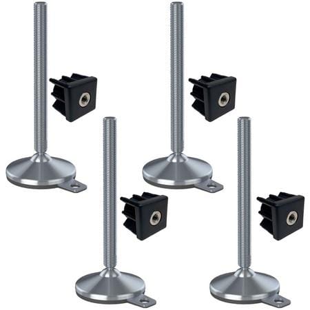Ruostumaton teräsjalka M20x230, pohja 105 mm, aluslevy ja kiinnitysreikä + insertti 40x40x2 mm – 4 kpl:n sarja