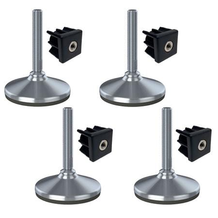Ruostumaton teräsjalka M16x100, pohjan halkaisija 105 mm, kumityyny + sisäosa 40x40x2 mm – 4 kpl:n sarja